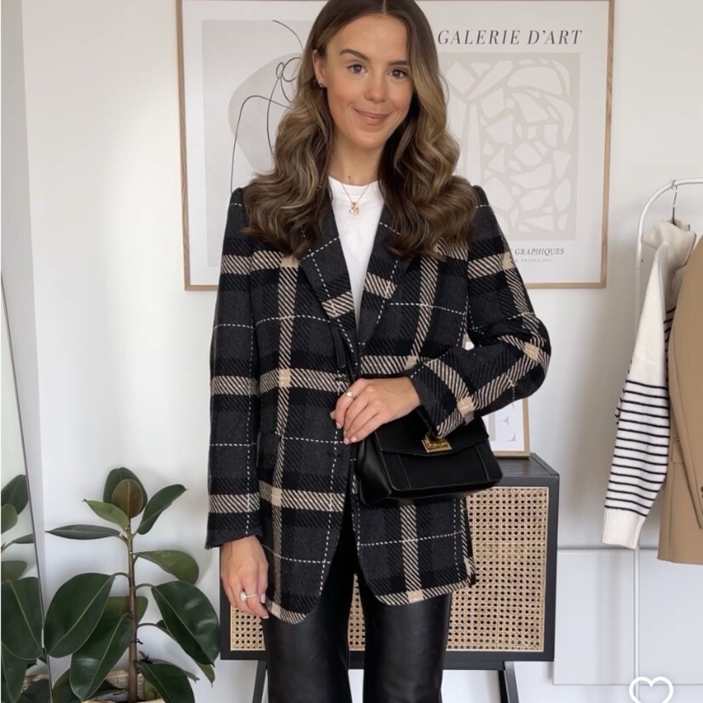 H&M Black and Cream Plaid Blazer